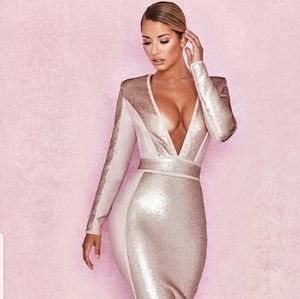 House of CB Anastasia sequin plunge bandage dress
